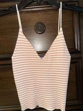 La Hearts Pink and White Ribbed V-Neck Striped Cami